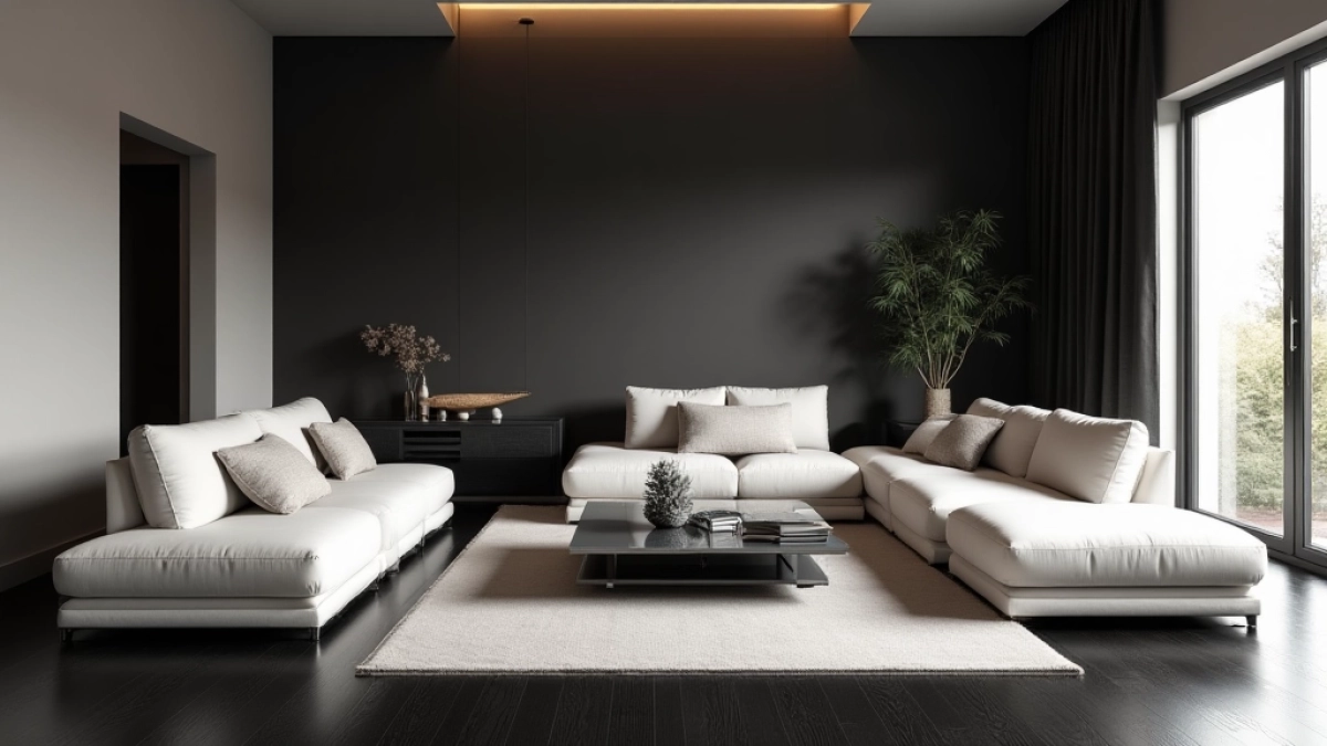 Ciemna podłoga jasne meble