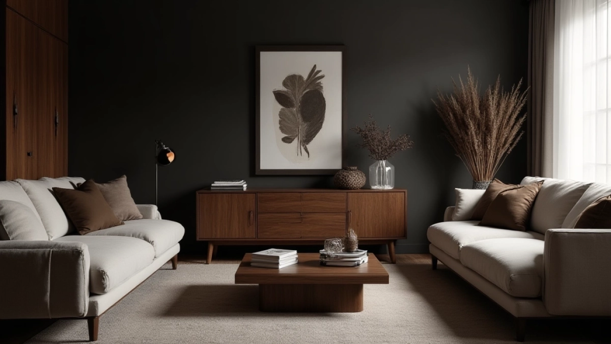 ciemno brązowe meble jaki kolor ścian