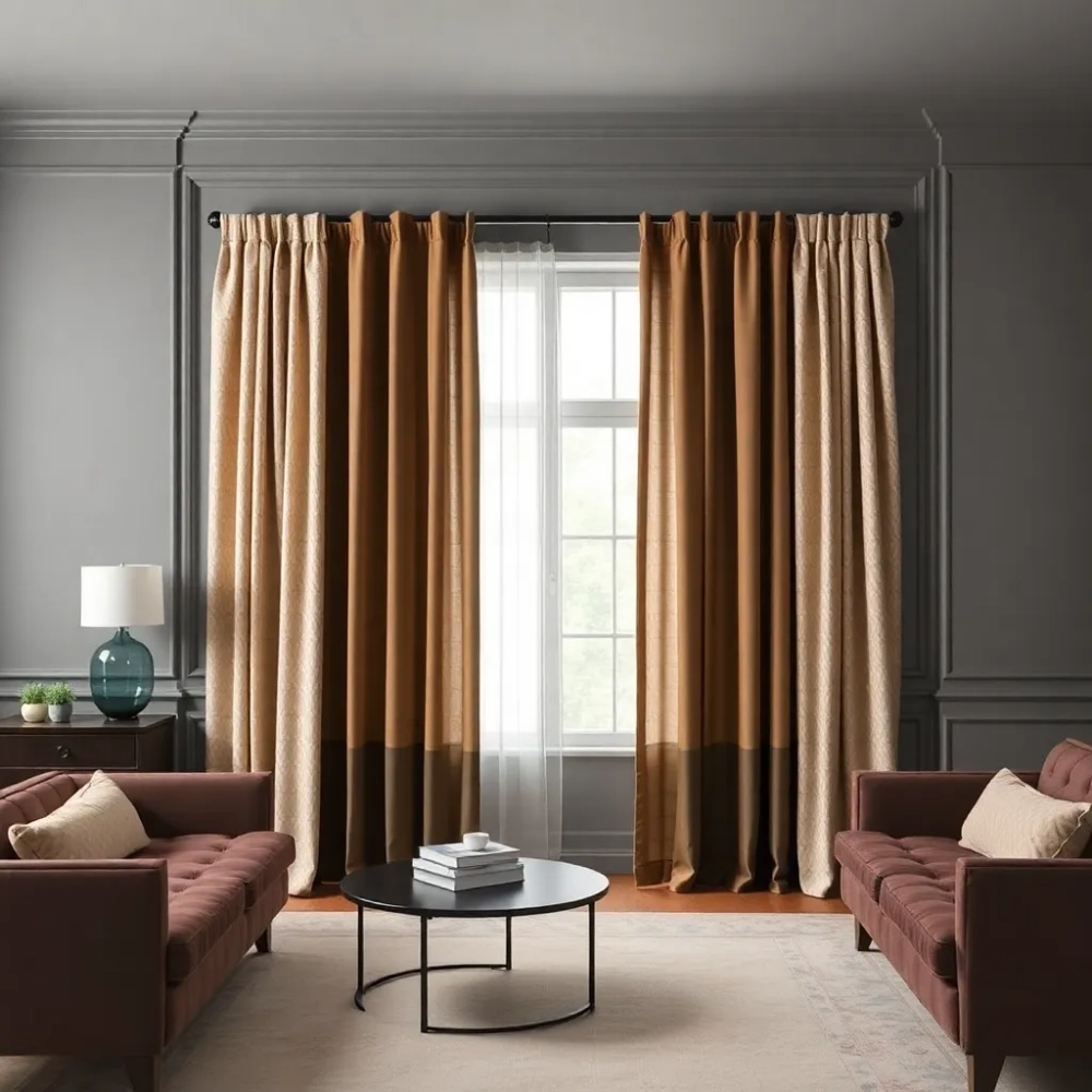 Jakie zasłony do szarych ścian i brązowych mebli