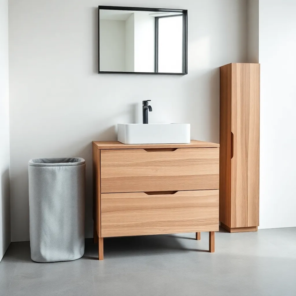 Meble łazienkowe z koszem na pranie