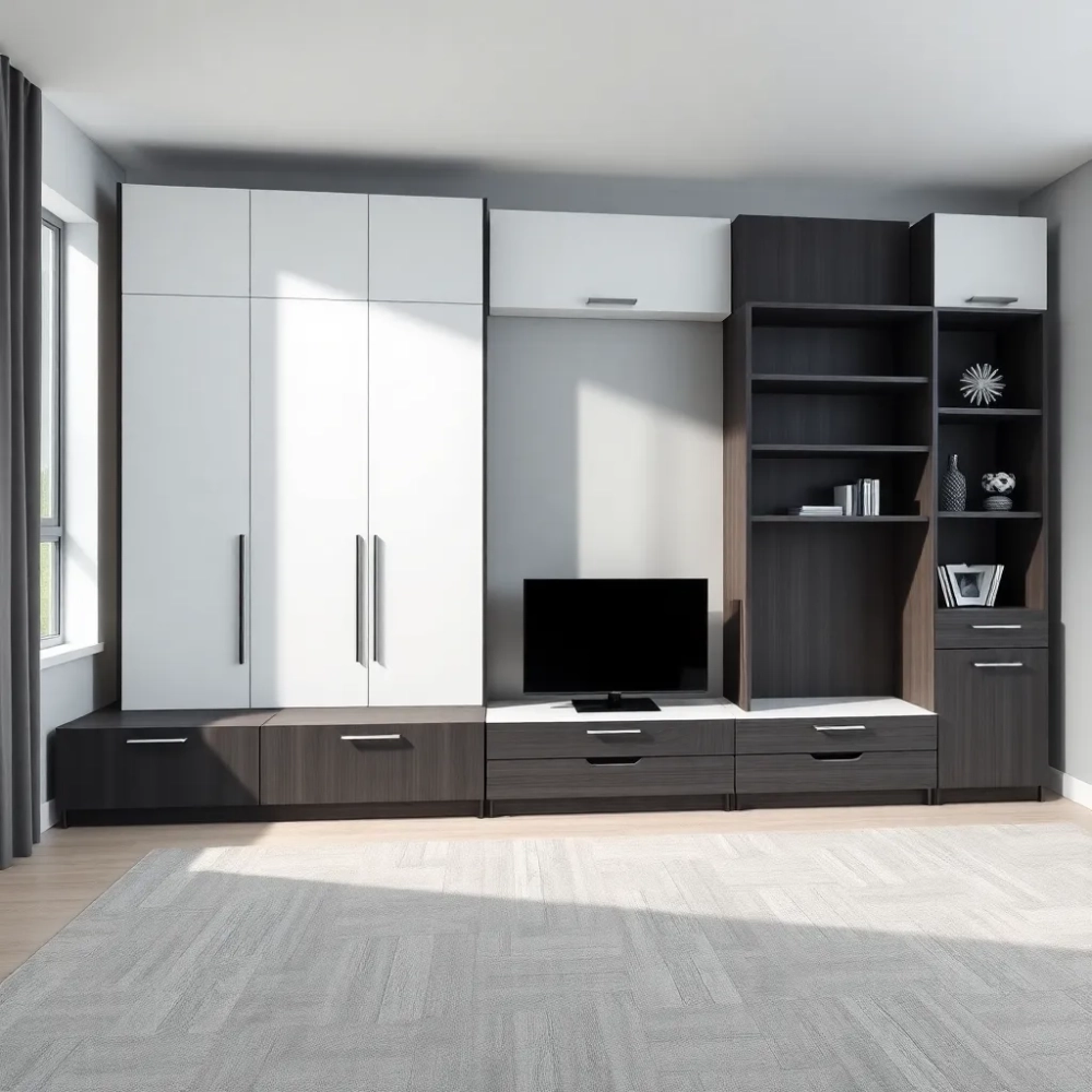 Nowoczesna meblościanka do salonu z szafą