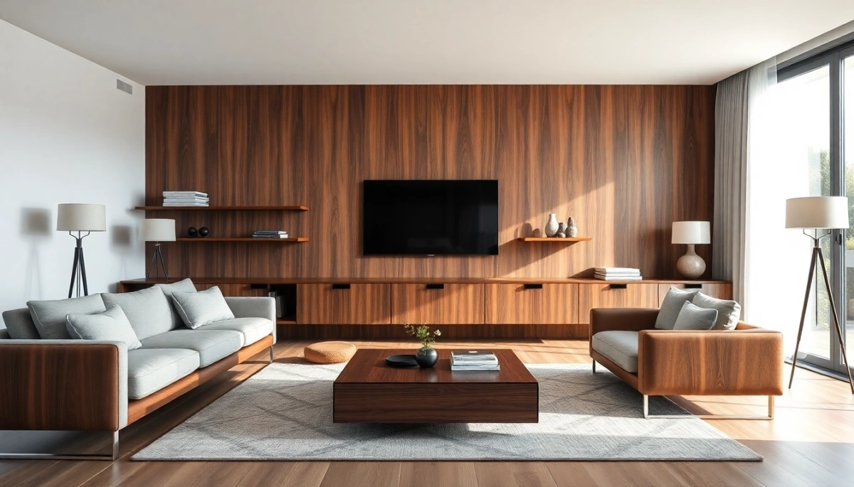 Nowoczesny salon z meblami wenge