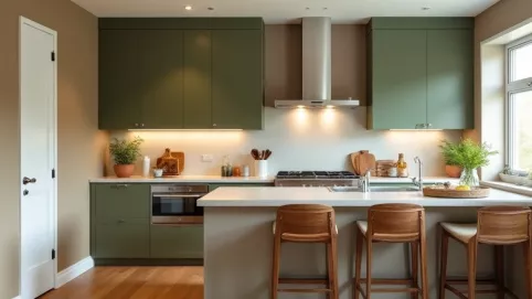 aranżacje jaki kolor ścian w kuchni do brązowych mebli