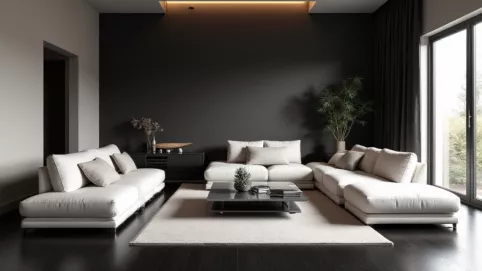 Ciemna podłoga jasne meble