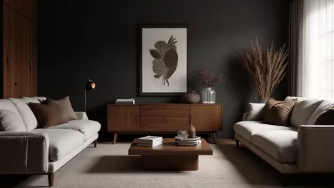 ciemno brązowe meble jaki kolor ścian