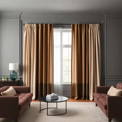 Jakie zasłony do szarych ścian i brązowych mebli