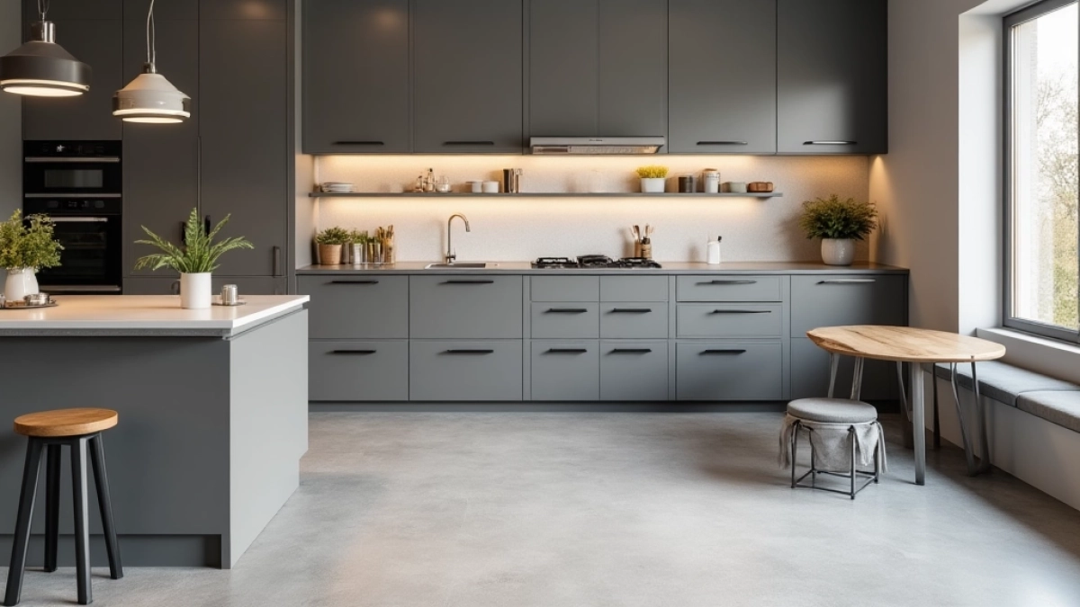 Szara podłoga w kuchni  jakie meble