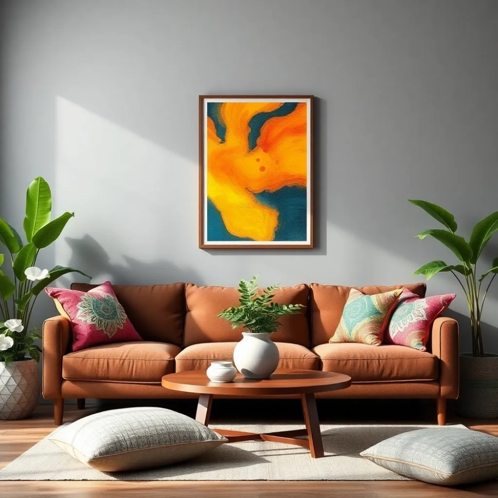 Szare ściany brązowe meble jakie dodatki